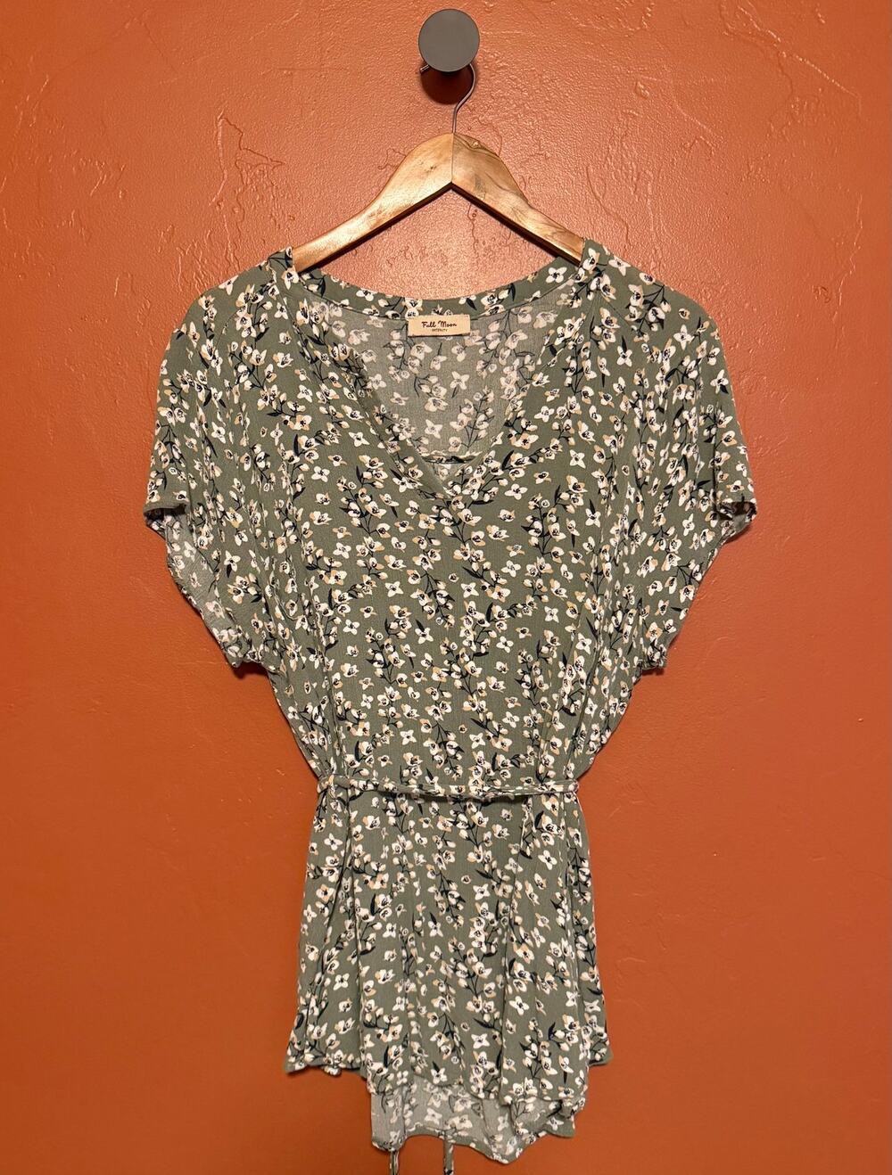 Full Moon Maternity Green Floral Short Sleeve Blouse